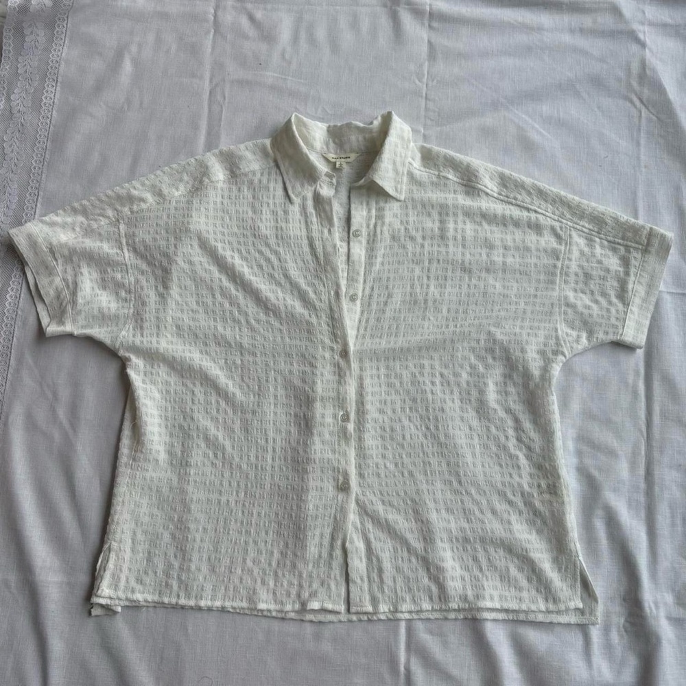 Max Studio White Oversized Beachy Short Sleeve Button Down Blouse Top Size L